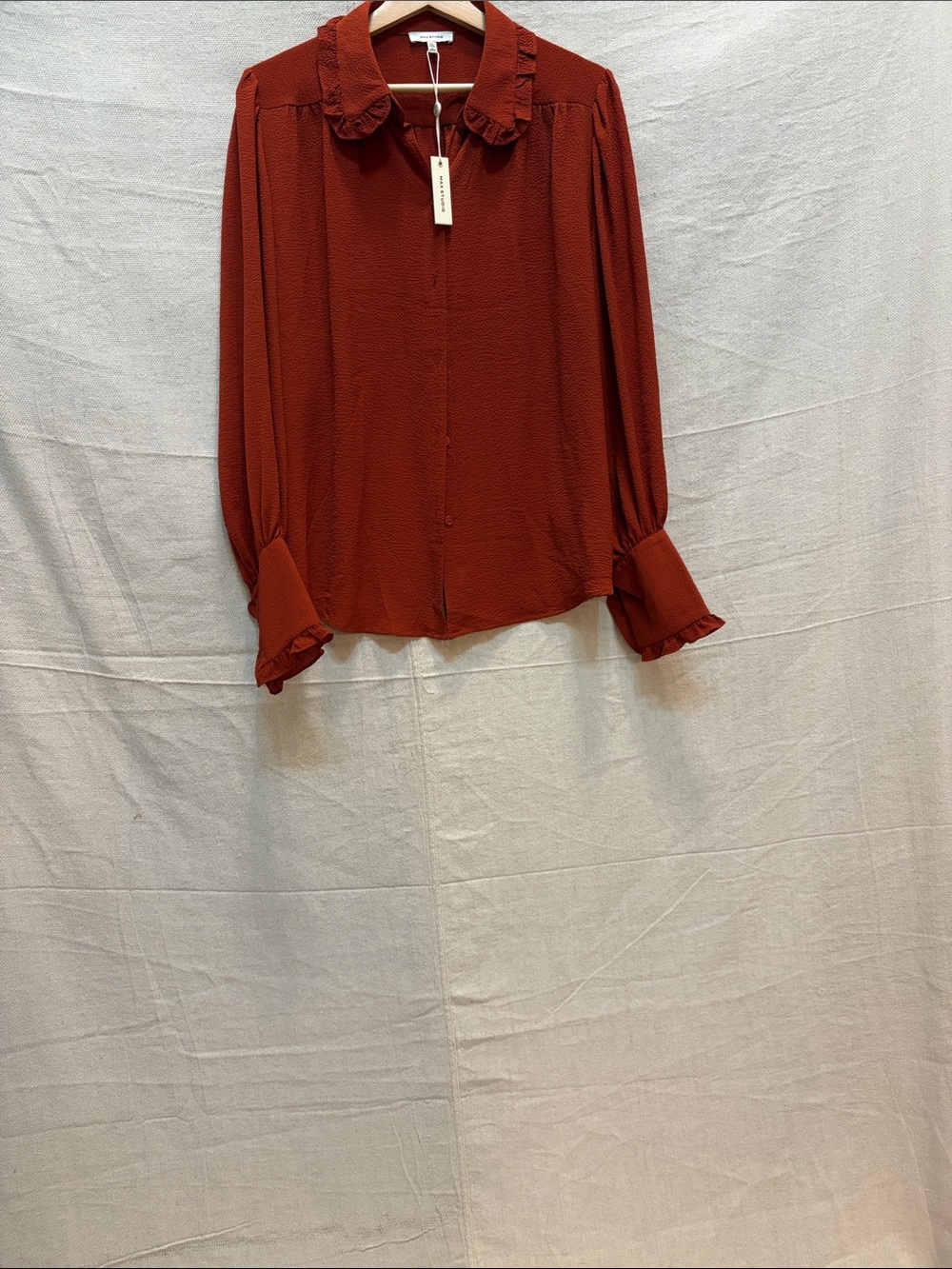 Max Studio Rust Ruffle-Collar Button Blouse
